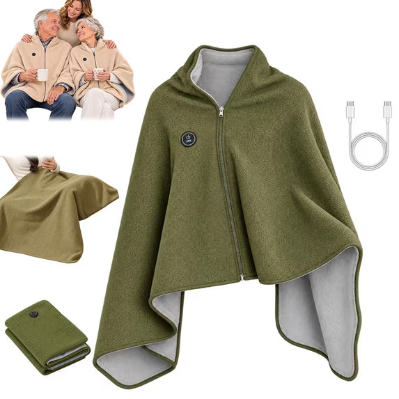 🎁Black Friday Deal|Washable Fleece USB Heated Wrap Poncho