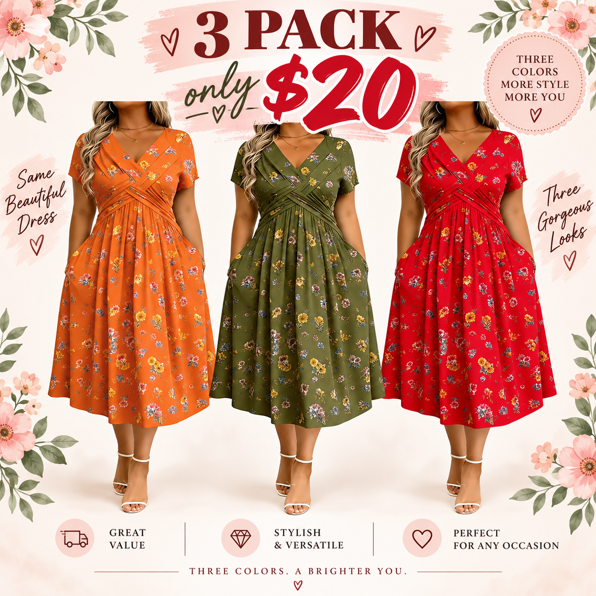 Floral V-neck dress with a twist at the waist—elegant and casual for any occasion