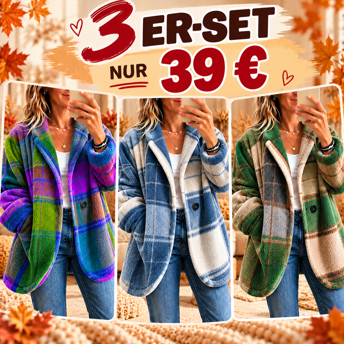 ✨ Kuscheliger Fleece-Mantel im Karodesign – Kräftige Farben, müheloser Stil