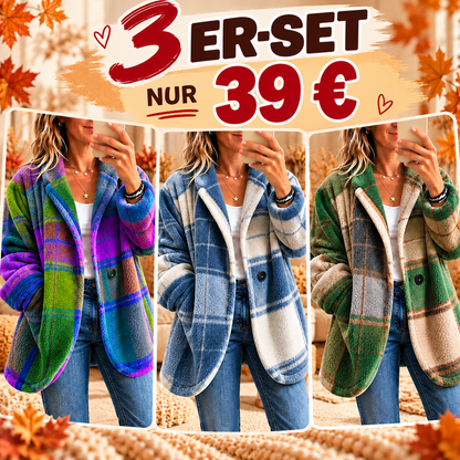 ✨ Kuscheliger Fleece-Mantel im Karodesign – Kräftige Farben, müheloser Stil