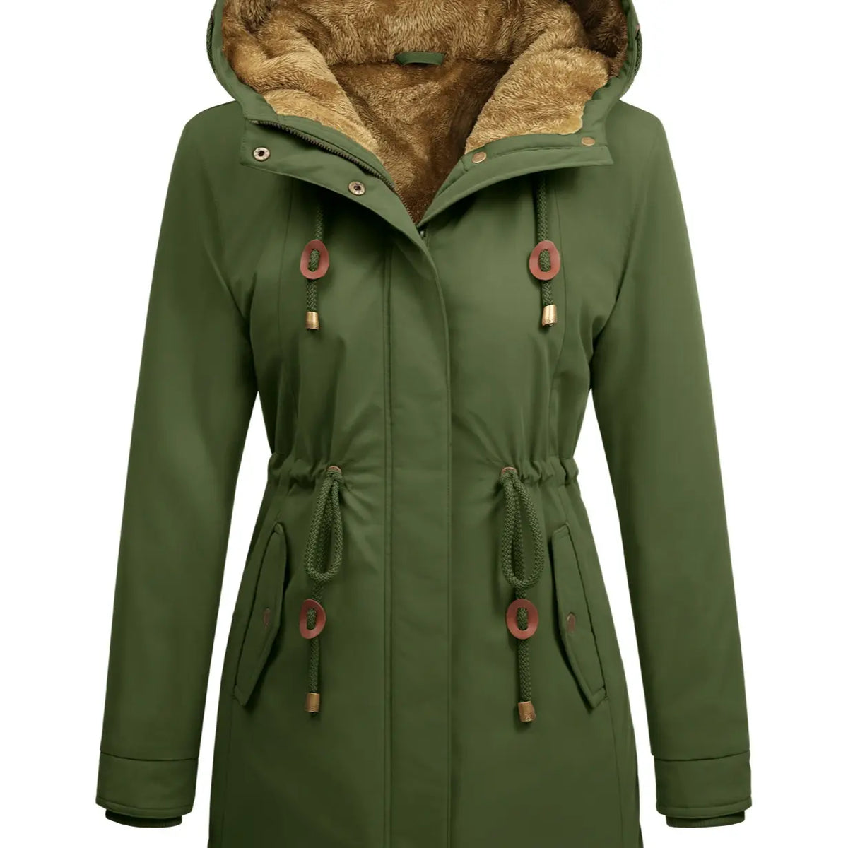 Damen-Fleeceparka, mit Kapuze, lang und warm