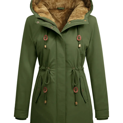 Damen-Fleeceparka, mit Kapuze, lang und warm