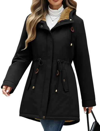 Damen-Fleeceparka, mit Kapuze, lang und warm