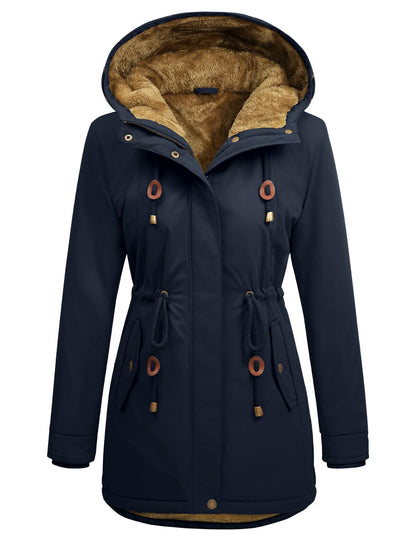 Damen-Fleeceparka, mit Kapuze, lang und warm