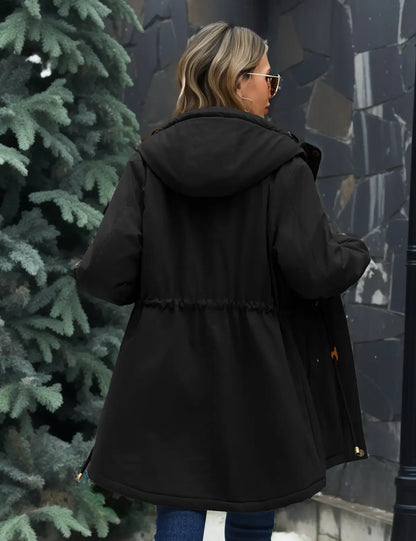 Damen-Fleeceparka, mit Kapuze, lang und warm