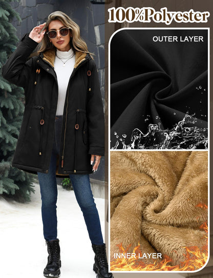 Damen-Fleeceparka, mit Kapuze, lang und warm