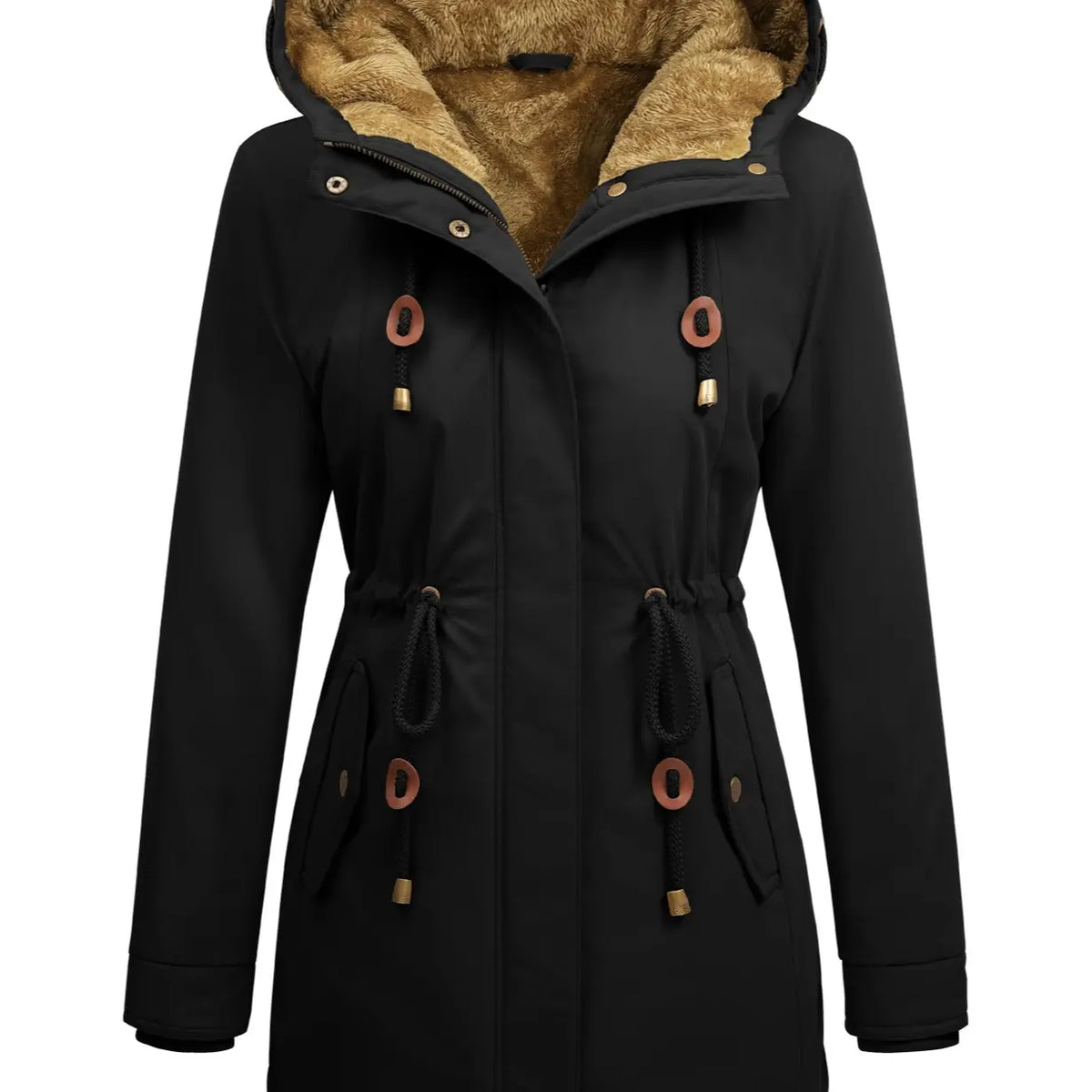 Damen-Fleeceparka, mit Kapuze, lang und warm