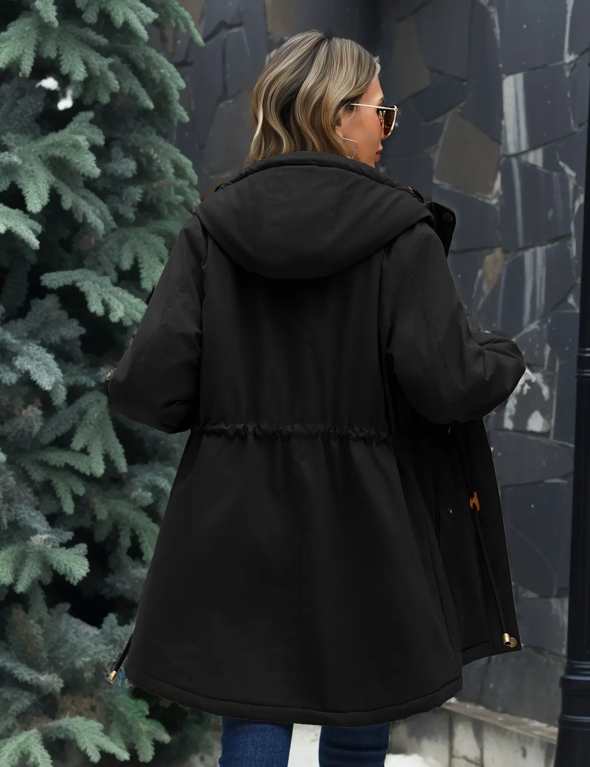 Damen-Fleeceparka, mit Kapuze, lang und warm