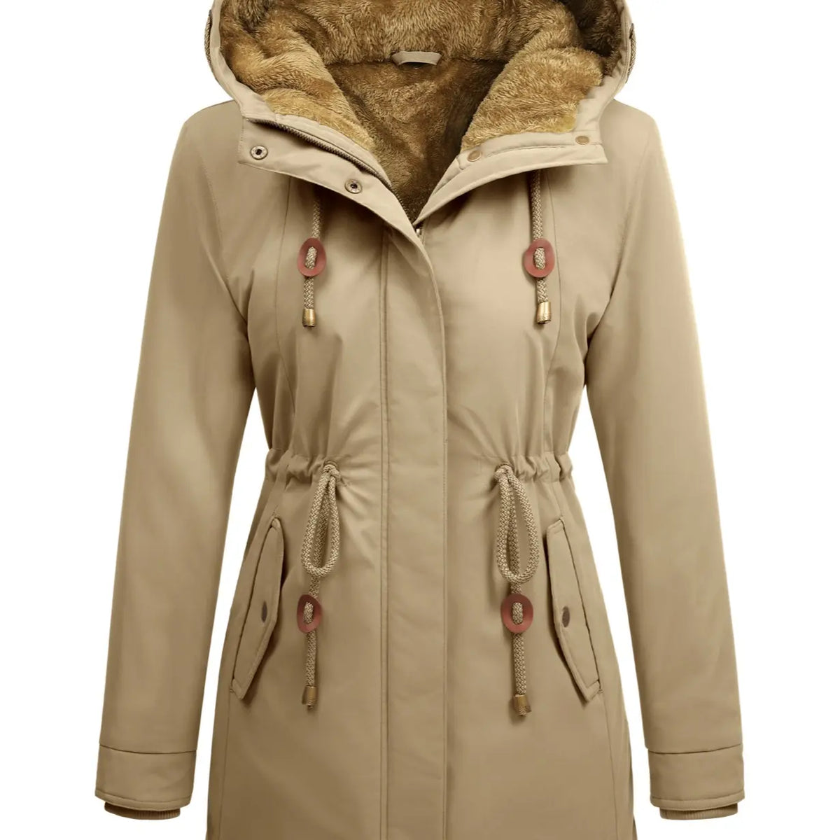 Damen-Fleeceparka, mit Kapuze, lang und warm