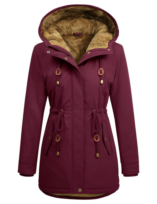 Damen-Fleeceparka, mit Kapuze, lang und warm