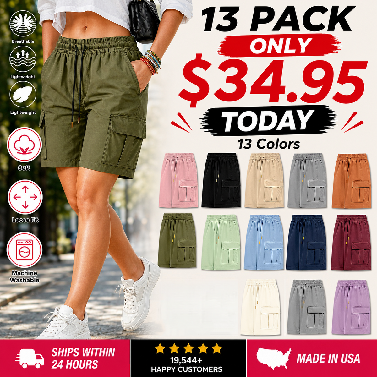 [LAST DAY SALE]Women’s Multi-Pocket Outdoor Cargo Shorts