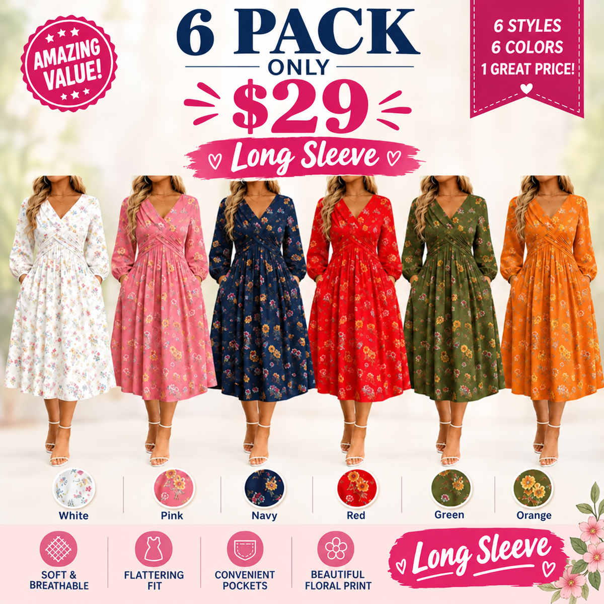 Floral V-neck dress with a twist at the waist—elegant and casual for any occasion