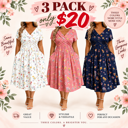 Floral V-neck dress with a twist at the waist—elegant and casual for any occasion