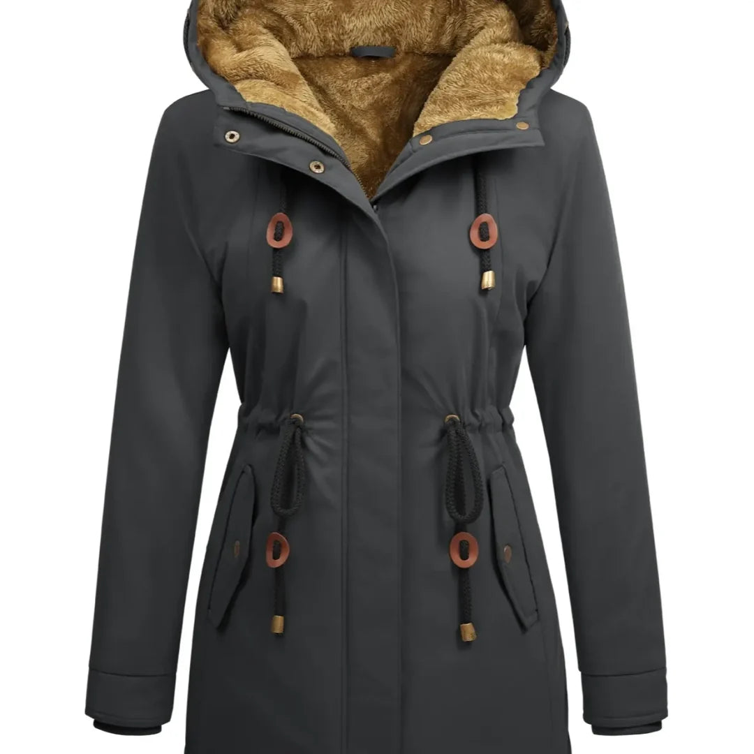 Damen-Fleeceparka, mit Kapuze, lang und warm