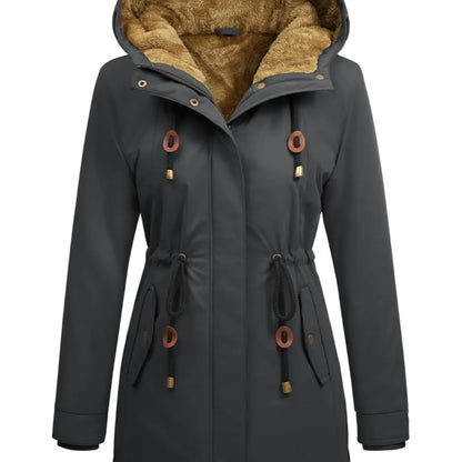 Damen-Fleeceparka, mit Kapuze, lang und warm