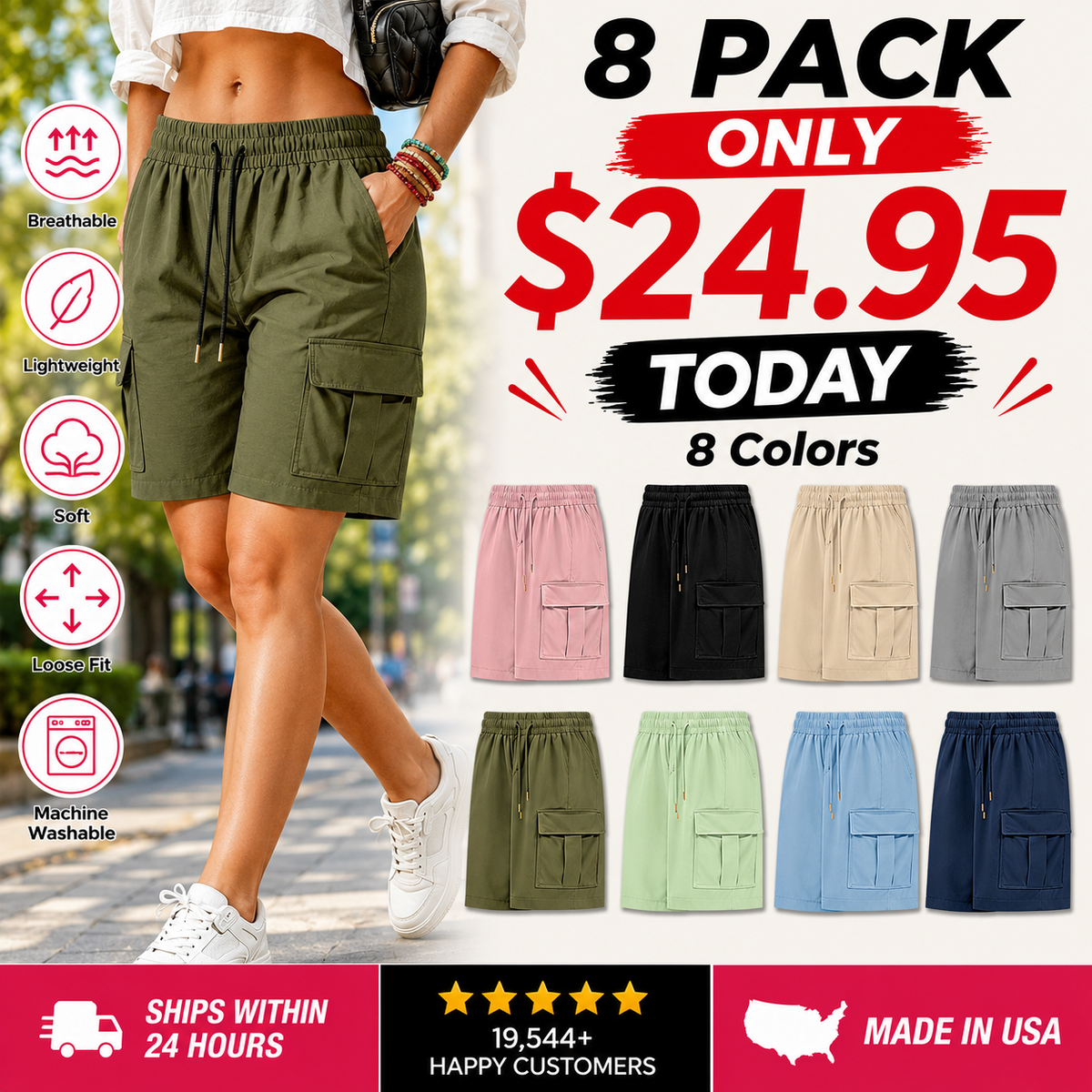 [LAST DAY SALE]Women’s Multi-Pocket Outdoor Cargo Shorts