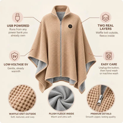 🎁Black Friday Deal｜Washable Fleece USB Heated Wrap Poncho