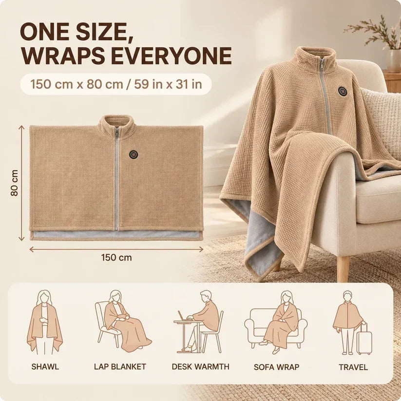 🎁Black Friday Deal｜Washable Fleece USB Heated Wrap Poncho