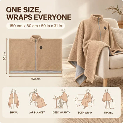 🎁Black Friday Deal｜Washable Fleece USB Heated Wrap Poncho