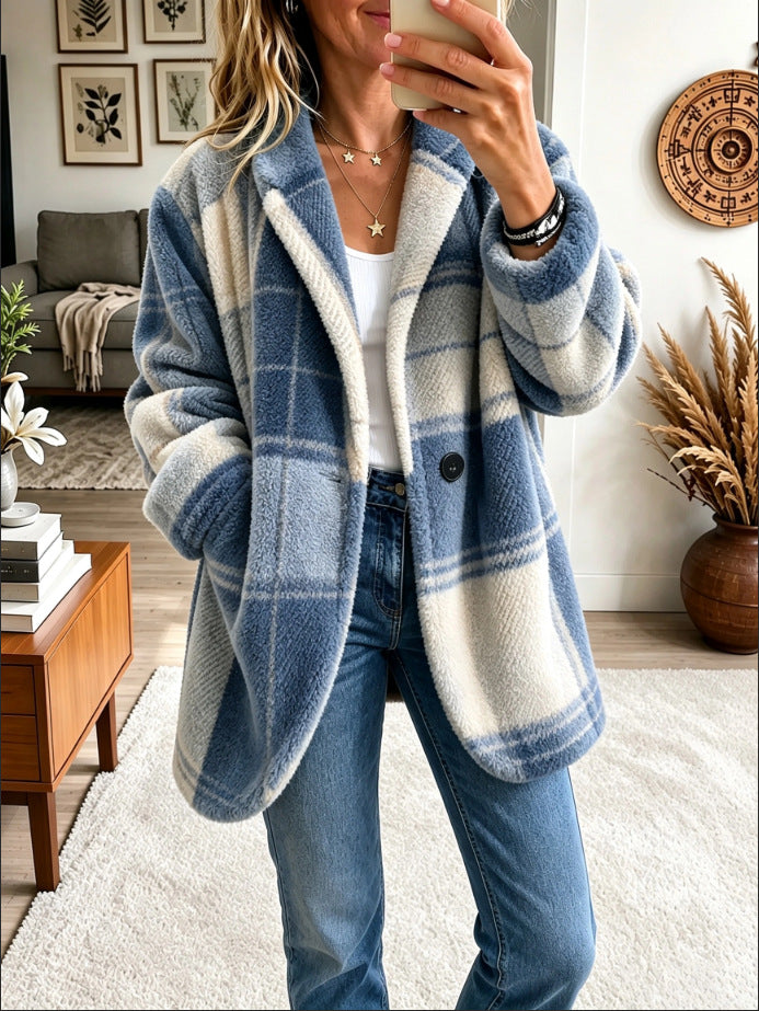 ✨ Kuscheliger Fleece-Mantel im Karodesign – Kräftige Farben, müheloser Stil