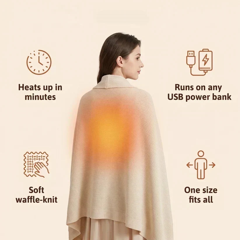 🎁Black Friday Deal｜Washable Fleece USB Heated Wrap Poncho