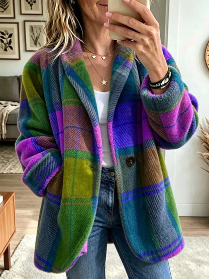 ✨ Kuscheliger Fleece-Mantel im Karodesign – Kräftige Farben, müheloser Stil