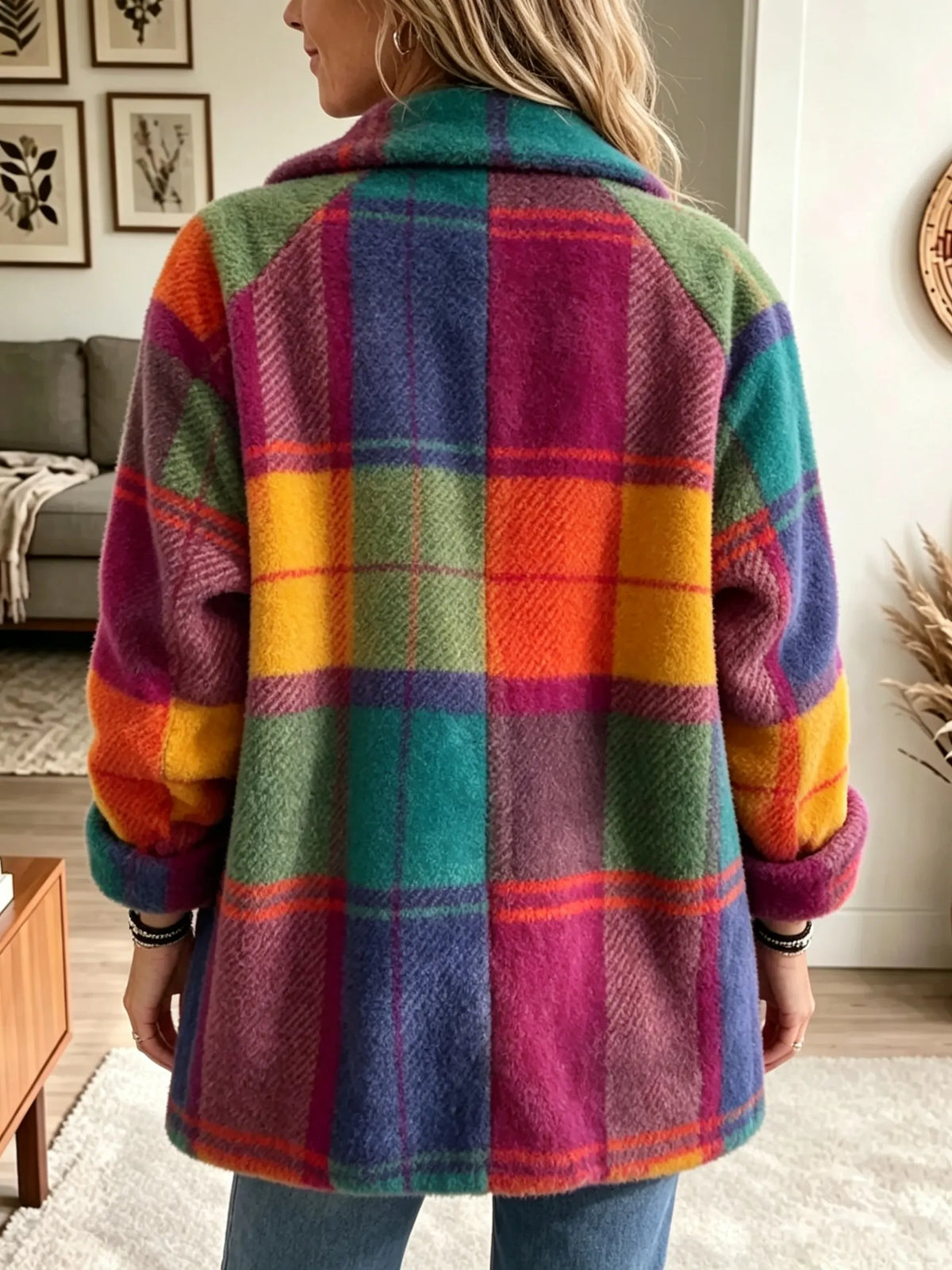 ✨ Kuscheliger Fleece-Mantel im Karodesign – Kräftige Farben, müheloser Stil
