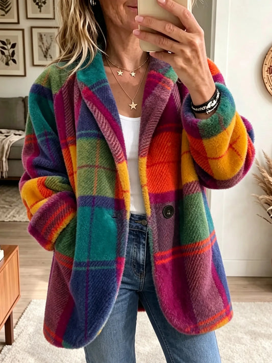 ✨ Kuscheliger Fleece-Mantel im Karodesign – Kräftige Farben, müheloser Stil